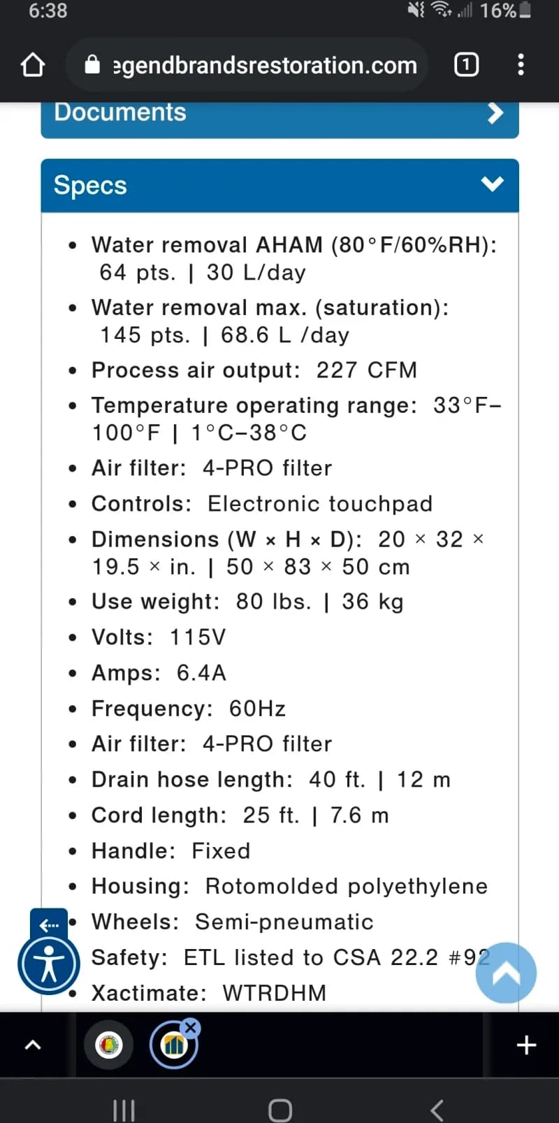 DRI-EAZ DRIZAIR 1200 DEHUMIDIFIER MODEL F203 — photo 3 of 5