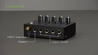 LiNKFOR 4 Channel Audio Mixer Ultra compact Low-noise Stereo Audio Mixer Metal Shell